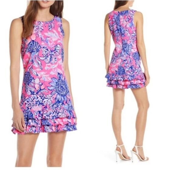 Lilly Pulitzer nwt Marla Romper SUN DRENCHED PINK TROPICS Pink Blue Floral Sz 2 - Picture 10 of 10